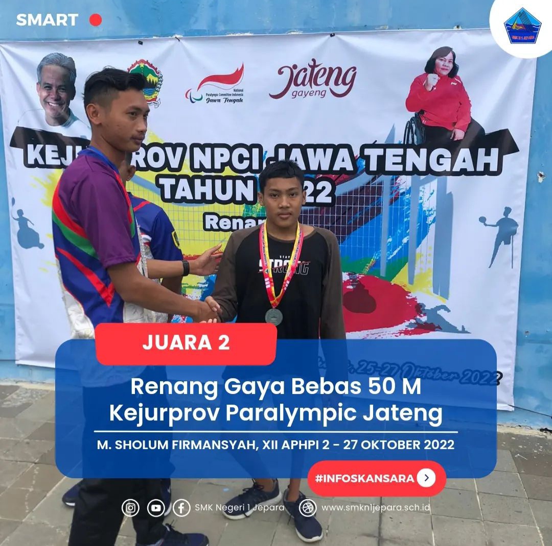 Sholum Juara II Kejurprov Paralympic Renang Gaya Bebas 50 M